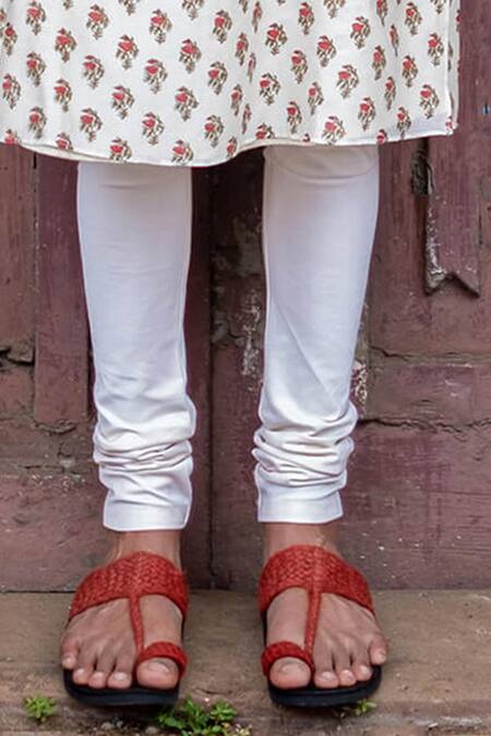 Punit Balana_White Silk, Chanderi Embroidery Block Print Kurta Churidar Set _Online_at_Aza_Fashions