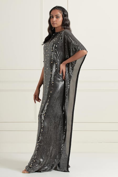 Affroz Black Georgette Sequins Boat Neck Embroidered Kaftan Online at Aza Fashions Affroz_Black Georgette Sequins Boat Neck Embroidered Kaftan _Online_at_Aza_Fashions