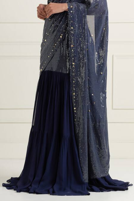 Affroz Blue Georgette Embroidery, Sequins Round Neck Lehenga Saree With Blouse Online at Aza Fashions Affroz_Blue Georgette Embroidery, Sequins Round Neck Lehenga Saree With Blouse _Online_at_Aza_Fashions