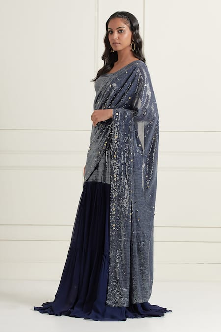 Buy Affroz Blue Georgette Embroidery, Sequins Round Neck Lehenga Saree With Blouse Online at Aza Fashions Buy_Affroz_Blue Georgette Embroidery, Sequins Round Neck Lehenga Saree With Blouse _Online_at_Aza_Fashions