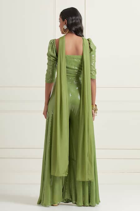 Affroz Sequin Embroidered Top Flared Pant Set 