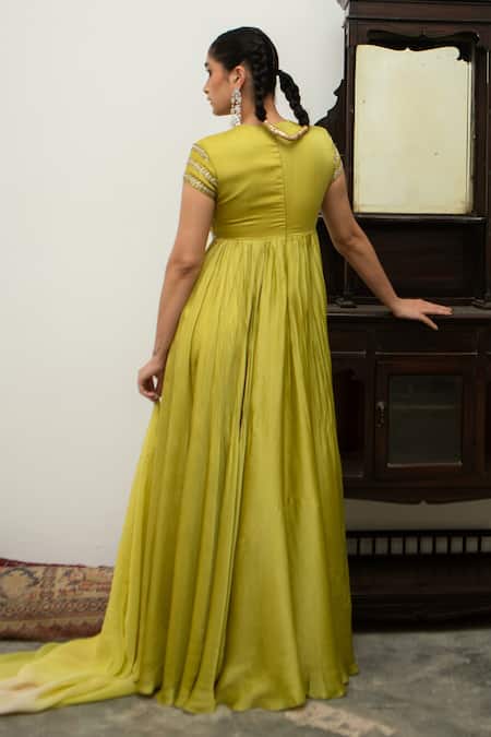 Ease Cutdana Poth Leaf Line Embroidered Yoke Anarkali With Dupatta 