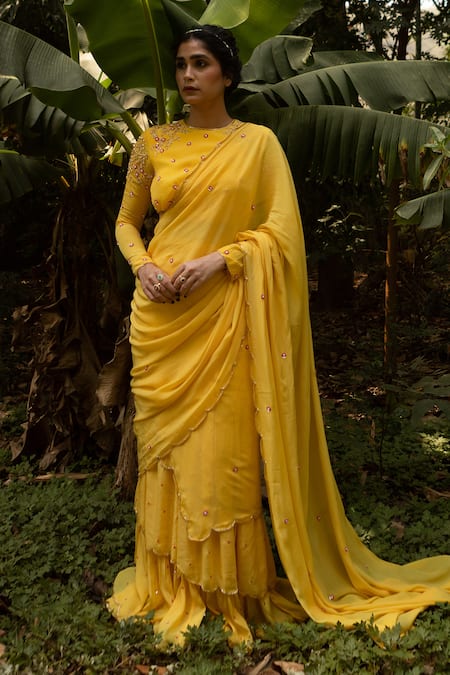 Ease Pre-Draped Gharara Saree With Embroidered Blouse 