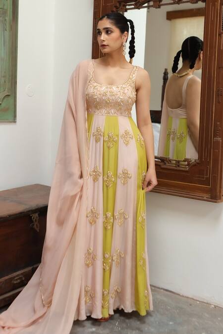 Buy EASE Pink Viscose, Crepe Embroidery Scoop Neck Floral Bloom Anarkali With Dupatta Online at Aza Fashions Buy_EASE_Pink Viscose, Crepe Embroidery Scoop Neck Floral Bloom Anarkali With Dupatta _Online_at_Aza_Fashions