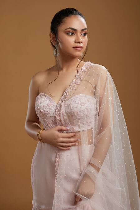 Shop Kiyohra Pink Net, Georgette Sequins, Cut Work Sweetheart Fish Embroidered Lehenga Set Online at Aza Fashions Shop_Kiyohra_Pink Net, Georgette Sequins, Cut Work Sweetheart Fish Embroidered Lehenga Set _Online_at_Aza_Fashions