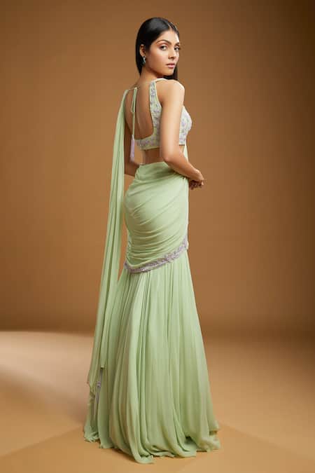 Kiyohra Cetra Fish Cut Lehenga Saree & Blouse Set 