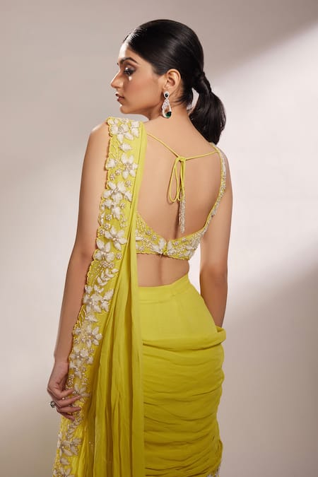 Trending | Mehandi Blouse Cut Work Saree and Mehandi Blouse Cut Work Sari  online shopping