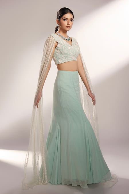 Buy Kiyohra Blue Net, Georgette Embroidery, Cut Work Cielle Fish Lehenga And Blouse Set Online at Aza Fashions Buy_Kiyohra_Blue Net, Georgette Embroidery, Cut Work Cielle Fish Lehenga And Blouse Set_Online_at_Aza_Fashions