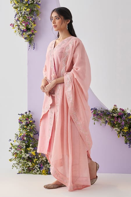 Buy Shipraa Grover Peach Chanderi, Organza Sequins, Pearls, Namrata Embellished Angrakha Set Online at Aza Fashions Buy_Shipraa Grover_Peach Chanderi, Organza Sequins, Pearls, Namrata Embellished Angrakha Set_Online_at_Aza_Fashions