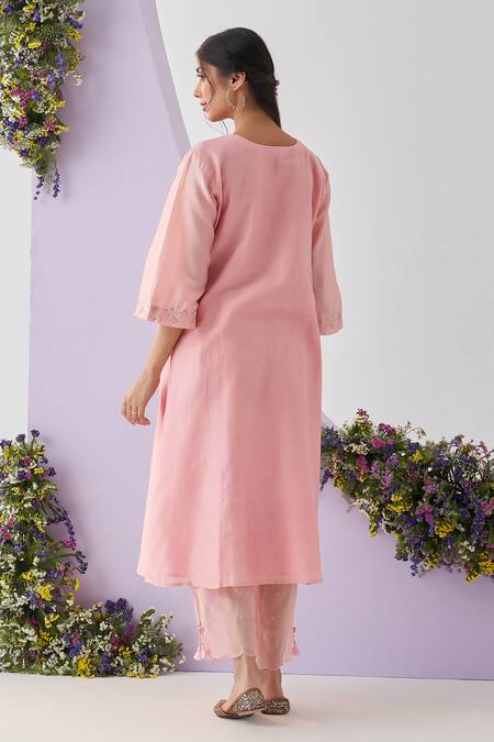 Shop Shipraa Grover Peach Chanderi, Organza Sequins, Pearls, Namrata Embellished Angrakha Set at Aza Fashions Shop_Shipraa Grover_Peach Chanderi, Organza Sequins, Pearls, Namrata Embellished Angrakha Set_at_Aza_Fashions