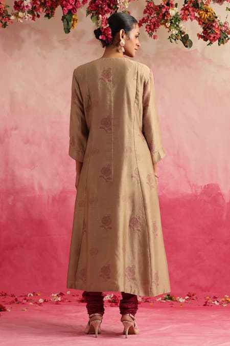 Weaver Story Chanderi Silk Pomegranate Hand Block Print Anarkali Set 