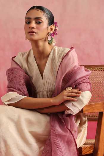 Shop_Weaver Story_Off White Chanderi Silk, Organza Embroidery, Lace, Mogra Pintuck Anarkali Set _Online_at_Aza_Fashions