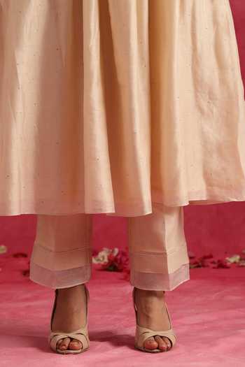 Weaver Story_Off White Chanderi Silk, Organza Embroidery, Lace, Mogra Pintuck Anarkali Set _at_Aza_Fashions