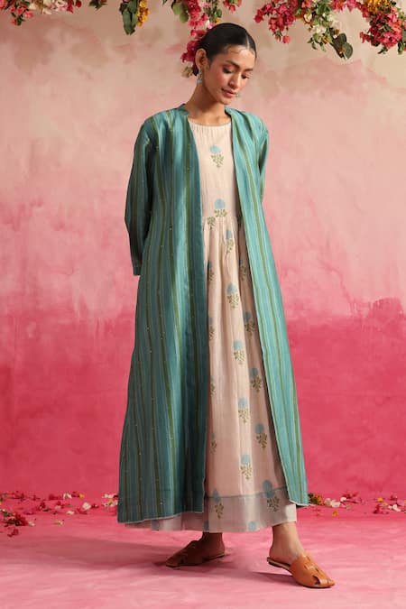 Weaver Story Neelam Chanderi Silk Printed Dress With Jacket 