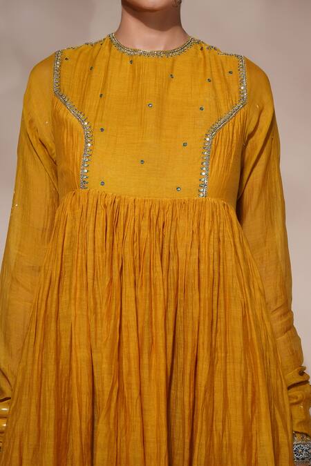 Buy Aditya Sikand Yellow 40 % Silk, 60 % Cotton Sequin And Gota Goyave Embroidered Yoke Anarkali Set Online at Aza Fashions Buy_Aditya Sikand_Yellow 40 % Silk, 60 % Cotton Sequin And Gota Goyave Embroidered Yoke Anarkali Set_Online_at_Aza_Fashions