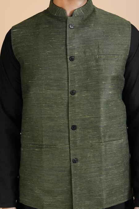 Dusala_Grey Cotton Mahesh Woven Solid Waistcoat_at_Aza_Fashions