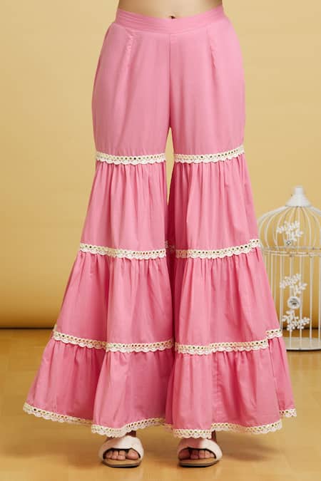 Buy_Naintara Bajaj_Green Cotton, Kota Doria Mirrors V-neck Floral Garden Print Anarkali Gharara Set 