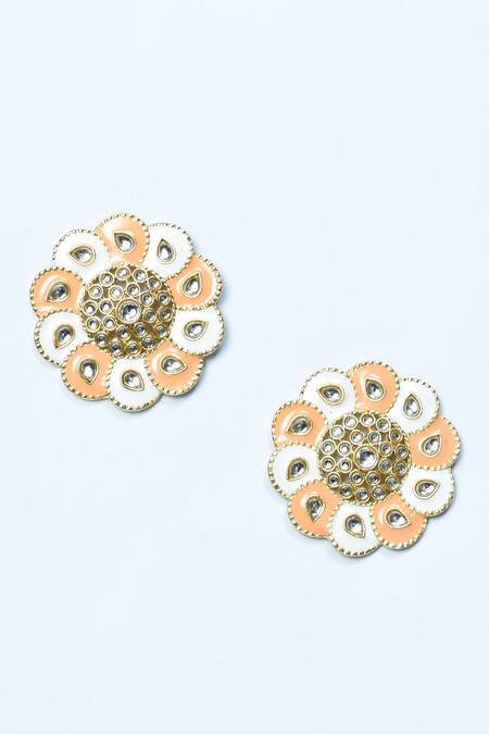 Khwaab By Sanjana Lakhani_Gold Plated Imitation Diamonds Floral Kundan Stud Earrings_Online_at_Aza_Fashions