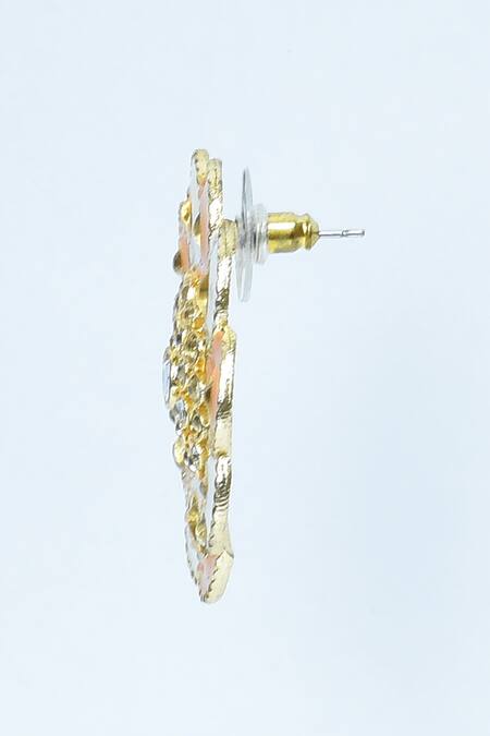 Buy_Khwaab By Sanjana Lakhani_Gold Plated Imitation Diamonds Floral Kundan Stud Earrings_Online_at_Aza_Fashions