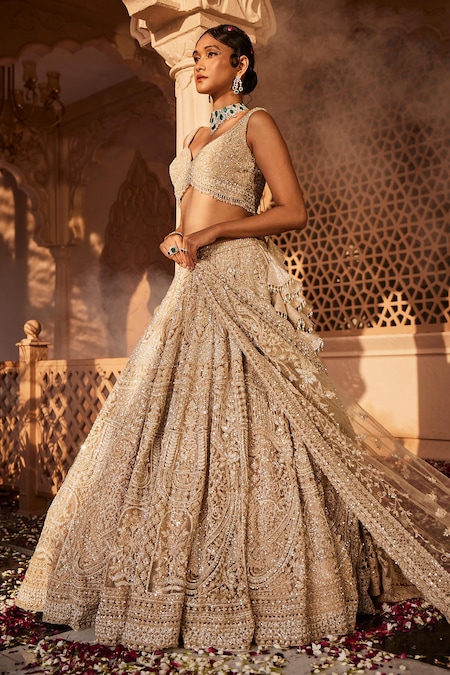 Kalighata Ivory Net Sequins, Embroidery Vanya Bridal Lehenga Set 