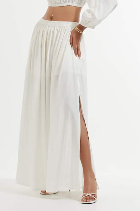 Shop The Indian Cause White Silk Shawl Neck Off Shoulder Crop Top And Skirt Online at Aza Fashions Shop_The Indian Cause_White Silk Shawl Neck Off Shoulder Crop Top And Skirt_Online_at_Aza_Fashions