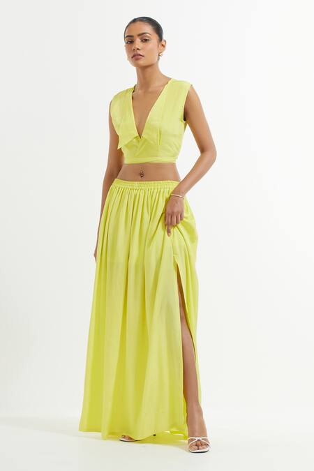 Silk long 2024 yellow skirt