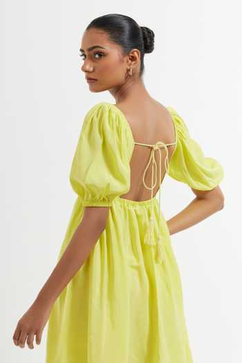 Buy Yellow Silk Round Neck Solid Fit And Flare Dress For Women by The Indian  Cause Online at Aza Fashions.