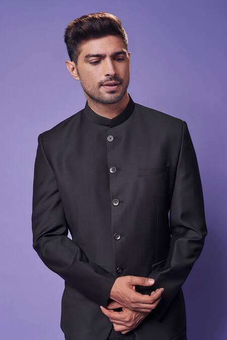 Sammohan Ceremonial_Black Terrycloth, Satin Straight Solid With Pant_Online_at_Aza_Fashions