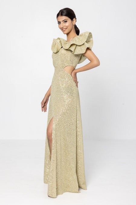 Sartoriale Sequin Embellished Side Cut Out Gown 