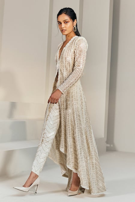 Shop Ritika Mirchandani Ivory Net Hand Embroidery Bead Deep Odette Resham Anarkali With Pant at Aza Fashions Shop_Ritika Mirchandani_Ivory Net Hand Embroidery Bead Deep Odette Resham Anarkali With Pant _at_Aza_Fashions