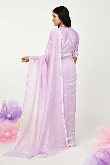 Shop Komal Shah Purple Chanderi Embroidery Boat Neck Saree With Blouse at Aza Fashions Shop_Komal Shah_Purple Chanderi Embroidery Boat Neck Saree With Blouse _at_Aza_Fashions