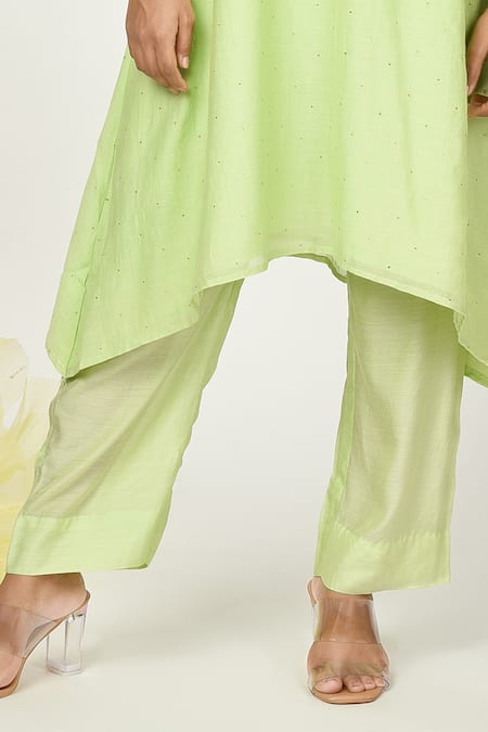 Buy Komal Shah Green Chanderi, Silk Embroidery Round Neck Chaav Kurta And Pant Set Online at Aza Fashions Buy_Komal Shah_Green Chanderi, Silk Embroidery Round Neck Chaav Kurta And Pant Set _Online_at_Aza_Fashions