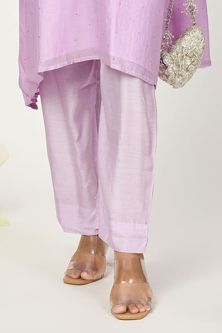 Buy Komal Shah Purple Chanderi, Silk Embroidery Round Neck Chaav Tunic And Pant Set Online at Aza Fashions Buy_Komal Shah_Purple Chanderi, Silk Embroidery Round Neck Chaav Tunic And Pant Set _Online_at_Aza_Fashions