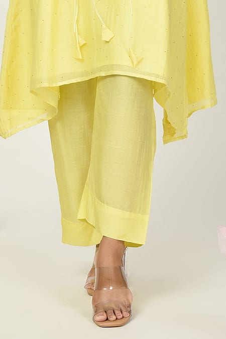 Buy Komal Shah Yellow Chanderi, Silk, Cotton Embroidery Round Neck Chaav Tunic And Pant Set Online at Aza Fashions Buy_Komal Shah_Yellow Chanderi, Silk, Cotton Embroidery Round Neck Chaav Tunic And Pant Set _Online_at_Aza_Fashions