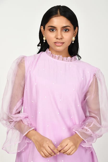 Komal Shah Purple Chanderi, Organza, Cotton Embroidery Polka Dot Pattern Kurta And Pant Set Online at Aza Fashions Komal Shah_Purple Chanderi, Organza, Cotton Embroidery Polka Dot Pattern Kurta And Pant Set _Online_at_Aza_Fashions