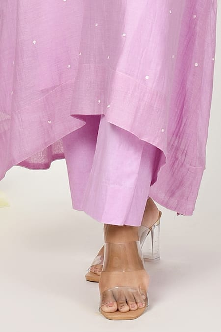 Buy Komal Shah Purple Chanderi, Organza, Cotton Embroidery Polka Dot Pattern Kurta And Pant Set Online at Aza Fashions Buy_Komal Shah_Purple Chanderi, Organza, Cotton Embroidery Polka Dot Pattern Kurta And Pant Set _Online_at_Aza_Fashions