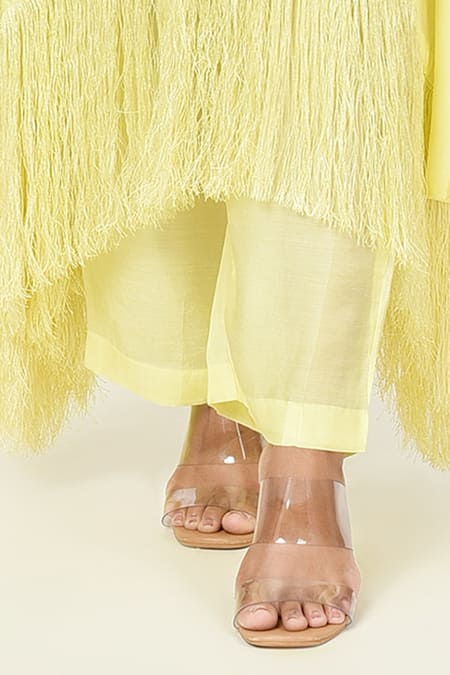 Buy Komal Shah Yellow Silk Lace V-neck Summer Embellished Kaftan Set Online at Aza Fashions Buy_Komal Shah_Yellow Silk Lace V-neck Summer Embellished Kaftan Set _Online_at_Aza_Fashions