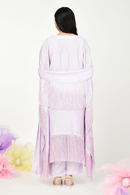 Shop Komal Shah Purple Silk Lace, Tassels, Embroidery Summer Border Embellished Kaftan Set at Aza Fashions Shop_Komal Shah_Purple Silk Lace, Tassels, Embroidery Summer Border Embellished Kaftan Set _at_Aza_Fashions