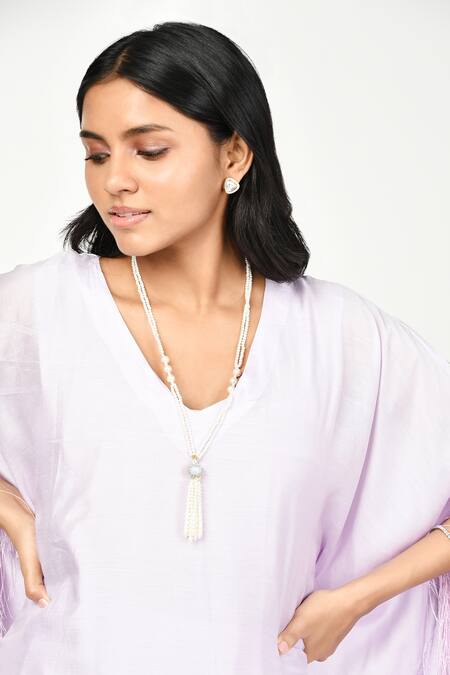 Komal Shah Purple Silk Lace, Tassels, Embroidery Summer Border Embellished Kaftan Set Online at Aza Fashions Komal Shah_Purple Silk Lace, Tassels, Embroidery Summer Border Embellished Kaftan Set _Online_at_Aza_Fashions