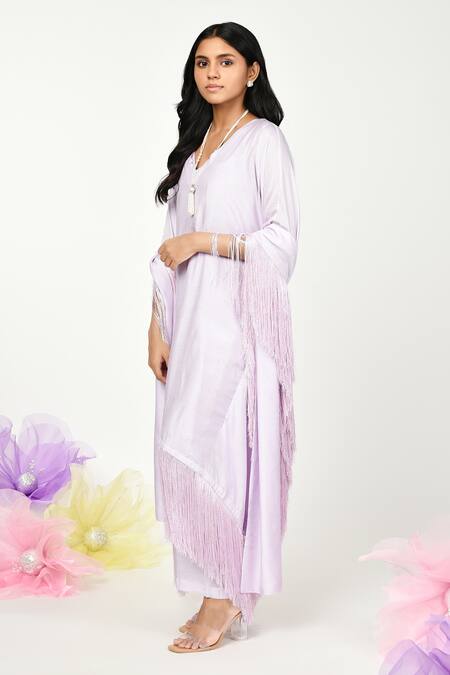 Buy Komal Shah Purple Silk Lace, Tassels, Embroidery Summer Border Embellished Kaftan Set Online at Aza Fashions Buy_Komal Shah_Purple Silk Lace, Tassels, Embroidery Summer Border Embellished Kaftan Set _Online_at_Aza_Fashions