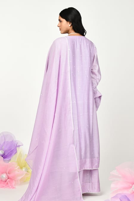 Shop Komal Shah Purple Chanderi Lace Round Neck Embroidered Kurta Sharara Set at Aza Fashions Shop_Komal Shah_Purple Chanderi Lace Round Neck Embroidered Kurta Sharara Set _at_Aza_Fashions