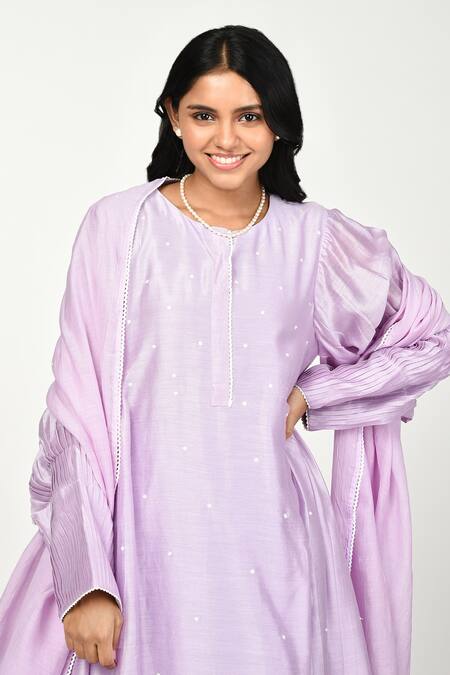 Komal Shah Purple Chanderi Lace Round Neck Embroidered Kurta Sharara Set Online at Aza Fashions Komal Shah_Purple Chanderi Lace Round Neck Embroidered Kurta Sharara Set _Online_at_Aza_Fashions