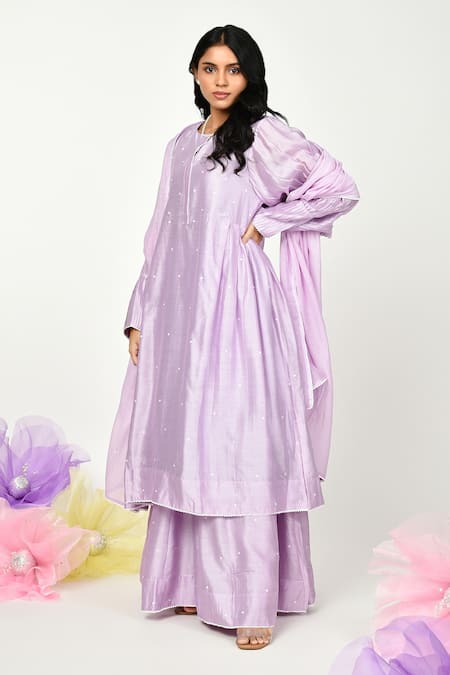Buy Komal Shah Purple Chanderi Lace Round Neck Embroidered Kurta Sharara Set Online at Aza Fashions Buy_Komal Shah_Purple Chanderi Lace Round Neck Embroidered Kurta Sharara Set _Online_at_Aza_Fashions