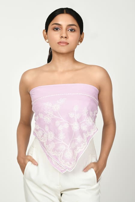 Komal Shah_Purple Floral Summer Chanderi Embroidered Scarf _Online_at_Aza_Fashions