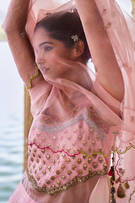 Buy Rajiramniq Pink Organza Hand Embroidery Floral Scoop Neck Yoke Sheer Kurta Palazzo Set Online at Aza Fashions Buy_Rajiramniq_Pink Organza Hand Embroidery Floral Scoop Neck Yoke Sheer Kurta Palazzo Set _Online_at_Aza_Fashions