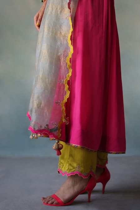 Rajiramniq Pink Crepe, Modal, Tissue, Satin Embroidery, Placement Hand Anarkali Set at Aza Fashions Rajiramniq_Pink Crepe, Modal, Tissue, Satin Embroidery, Placement Hand Anarkali Set _at_Aza_Fashions