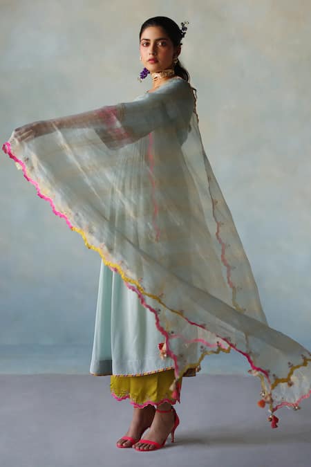 Rajiramniq Placement Hand Embroidered Anarkali Palazzo Set 