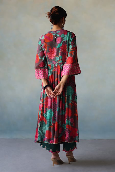 Rajiramniq Vivid Floral Print Anarkali With Palazzo 