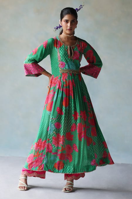 Rajiramniq Floral Bloom Print Anarkali Palazzo Set 