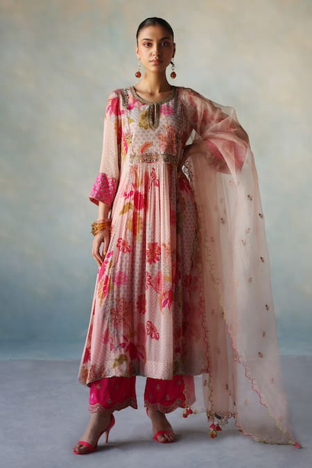 Rajiramniq Flower Vine Print Anarkali Set 